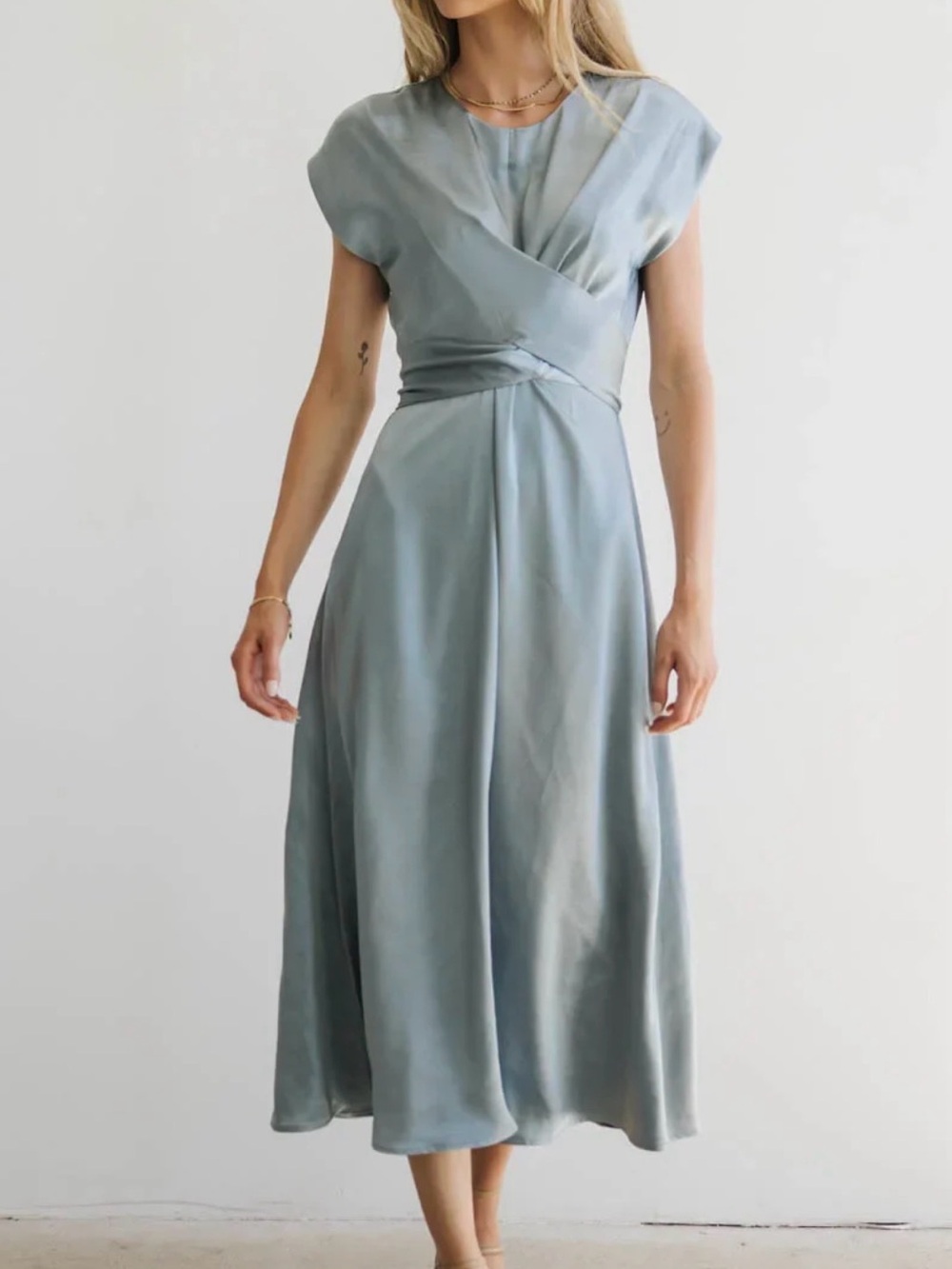Bohme Draped Midi Dress in Dusty Blue